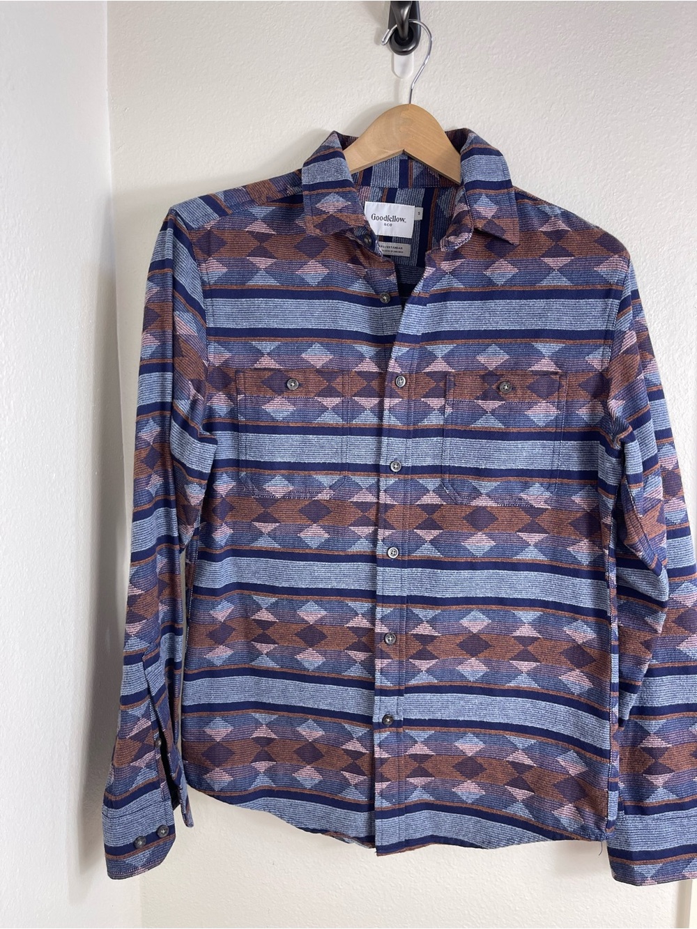 Goodfellow & Co Men’s Southwest Pattern Flannel Shirt Blue Rust Size Small